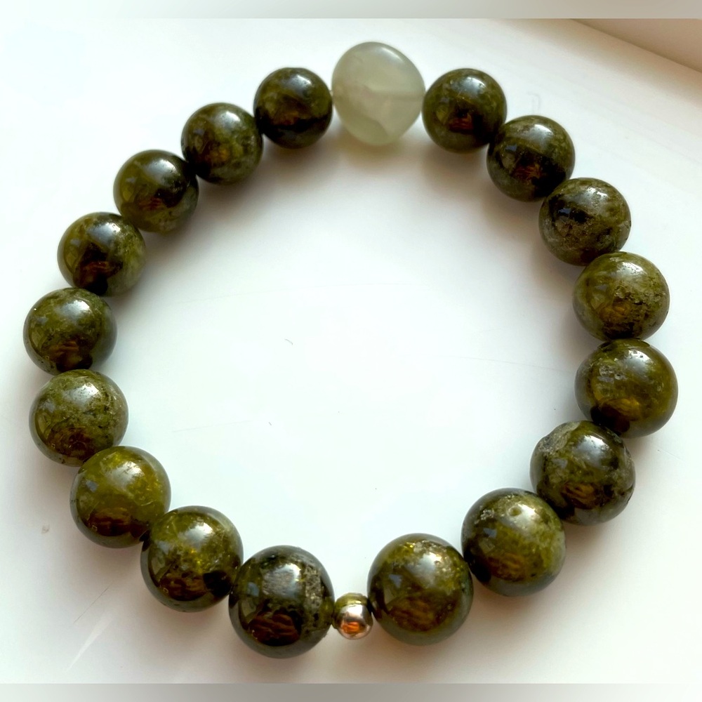 Moss Agate and Quartz Mala Bracelet
